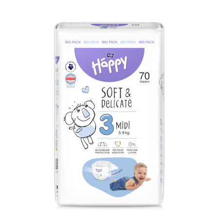 Happy - Midi (5 - 9 kg) T3 - 72 couches BB-054-MU72-004 Bed Wet Store dès 20,20 € fabricant HAPPY